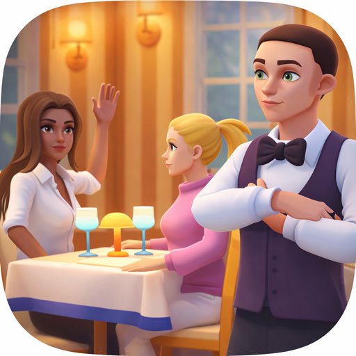 My Dream Restaurant Tycoon — 인수 가능한 방치형 타이쿤 게임 key art — 아케이드 이들 • 타이쿤 mobile game available for acquisition by Dlite Games